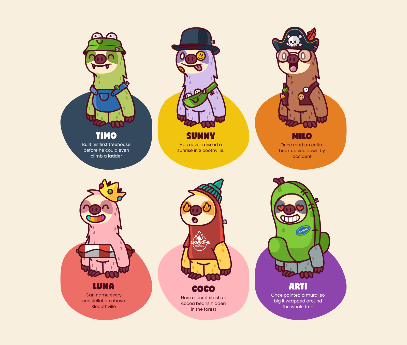 Sloooths character lineup